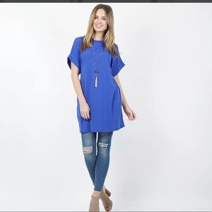 Blue Waist Tie Fold Over Tunic in L